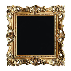 Ornate gold picture frame isolated on tranparent background.