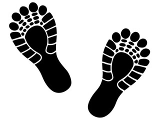 Two Black Footprint Icons black silhouettes footprints showing detailed tread patterns The design simple and clear footprint footprints hiking trekking silhouette icon symbol illustration vector