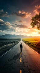 man walking on the beach at sunset