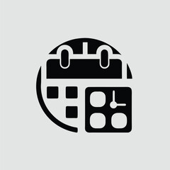 Minimalist black calendar icon illustrating time and schedules with transparent elements