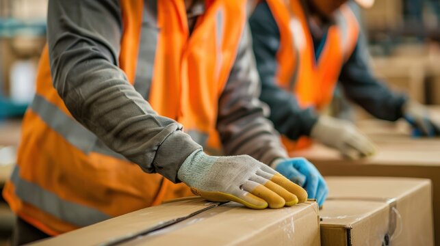 Industrial logistics and safety gear in warehouse environment