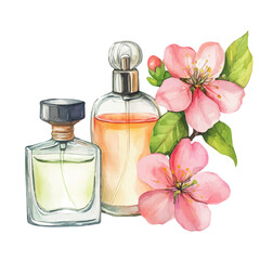 watercolor vector of Spring-themed Perfumes, high quality, isolated on a white background.