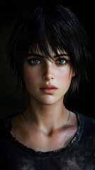 Fototapeta premium Close-up portrait of a young woman with short hair.