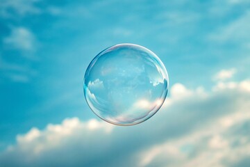 Floating Bubble in a Sky of Blue and White Clouds