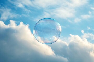 Floating Transparent Bubble in a Blue Sky with Clouds