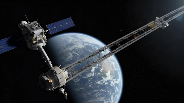 Spacecraft docked with space elevator