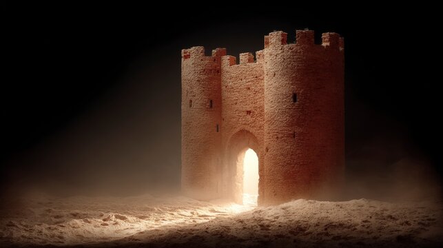 Mystical Stone Tower  Foggy Plateau  Dramatic Light  Cinematic Shadows  Fantasy Architectu