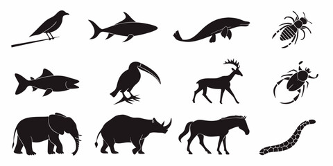 Obraz premium Silhouette menagerie: A collection of animal silhouettes, perfectly embodying the essence of diversity and natural form. From the avian grace of a bird to the aquatic prowess of a shark.
