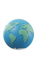 3d Rendering Earth Globe Planet with Continents on Transparent Background