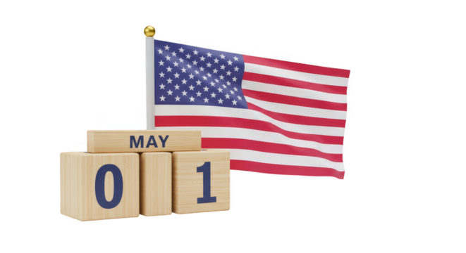 3d Rendering USA Flag with May Calendar Transparent Background
