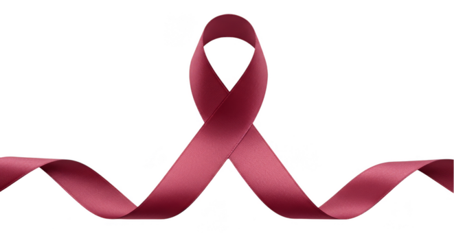 Burgundy Ribbon On Transparent Background For Awareness And Support