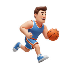 3d Illustration of Basketball Player Dribbling Ball in Cartoon Style