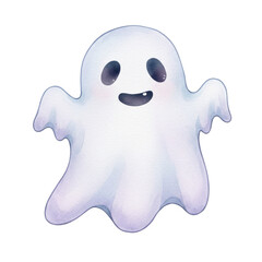 Cute Halloween Illustration of White Ghost with Transparent Background