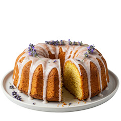 Delicious Bundt Cake with Lavender Icing on Transparent Background