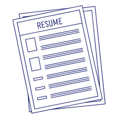 Stack of outlined resume documents in blue on a white background representing job applications