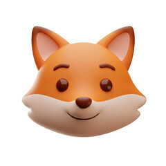3D Rendering of a Cute Fox Face with Cartoon Style Isolated