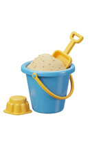 3d Rendering of Blue Sand Bucket with Shovel and Mold Isolated