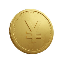 Golden Yen Coin Currency Finance Wealth on Transparent Background