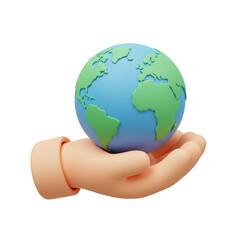 3D Illustration Hand Holding Earth Globe Representing Global Care Support