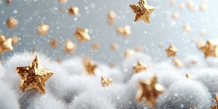 Shiny gold stars floating against a dark background, ideal for festive or celebratory designs.