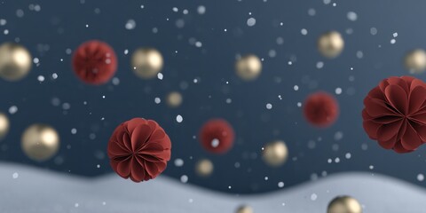 Red and gold decorative balls floating against a dark background, perfect for festive or holiday themes.