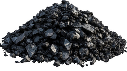 Pile of Raw Black Coal Chunks with Rough Texture and Natural Mineral Surface Isolated on White Background