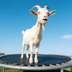 Obraz premium A goat on a trampoline