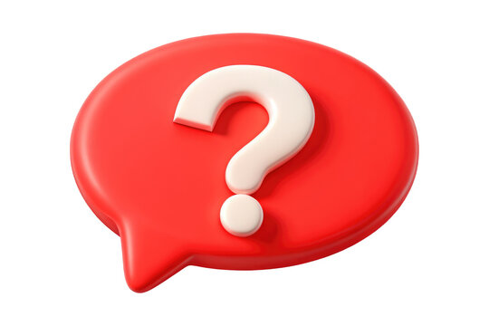 Red Speech Bubble with White Question Mark Icon for Help Support or FAQ Concepts 3d icon in cartoon plastic style minimal isolated on transparent white background, clipping path