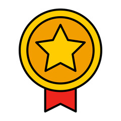 Medal Award Star Achievement Prize Icon Vector Winner Success Outline Filled Flat Design Symbol Isolated