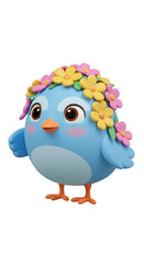 Obraz premium Cute Cartoon Bird with Floral Wreath Illustration on Transparent Background
