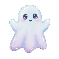 Cute Ghost Watercolor Illustration Isolated on Transparent Background