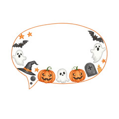Cute Halloween Illustration Frame with Ghosts Pumpkins and Bats