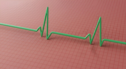 Naklejka premium Heartbeat Rhythm: A 3D Rendering of a Green ECG Line on a Red Grid Background