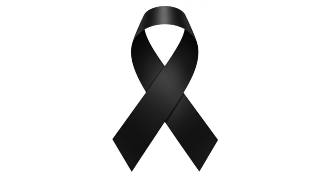 Illustration of Black Ribbon Symbolizing Mourning on Transparent Backdrop