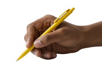 Illustration of Dark Skin Hand Holding Yellow Pen Writing on Transparent