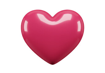 Glossy Pink Heart 3D Rendering for Valentines Romance on Transparent