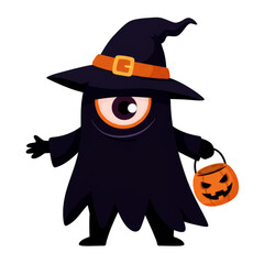 Illustration Of Halloween Monster Character Holding Pumpkin with Transparent Background