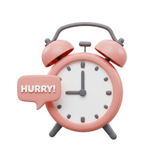3d Illustration of Alarm Clock Time with Hurry Message Deadline Reminder