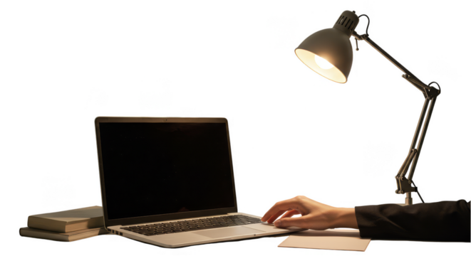 Illustration of Laptop Book and Desk Lamp On Transparent Background