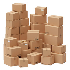 3D Isolated Boxes Stacked Pile Brown Packaging Shipping Delivery