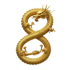 Fototapeta premium 3D Render Golden Dragon Forming Number Eight on Transparent Background