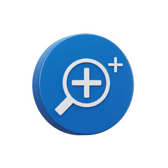 Fototapeta premium 3D Illustration Zoom Plus Magnifier Search Icon in Blue Transparent Background