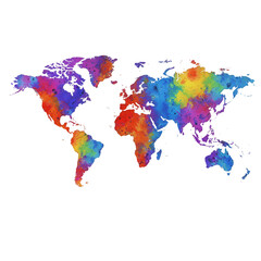 Colorful Watercolor Paint Illustration of World Map Abstract Background