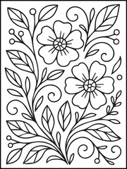 Floral Coloring Page for Kids and Adults &ndash; Printable Line Art with Beautiful Flowers and Leaves for Relaxation and Coloring Fun