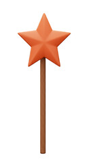 3d Rendering of Orange Star Magic Wand on Wood Stick Isolated Background