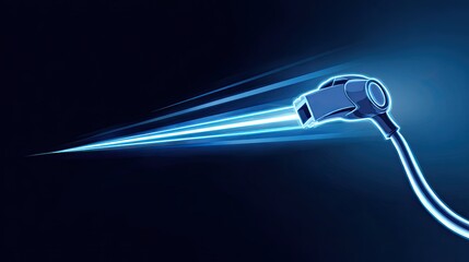 Electric Vehicle Charging Plug with Glowing Energy Effect on Dark Background