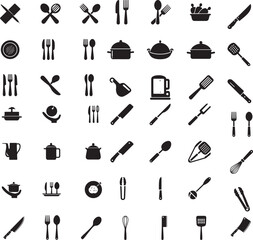 Kitchen Utensils and Cutlery – Solid Black Vector Icon