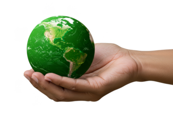 Illustration of Green Earth Globe on Hand with Transparent Background
