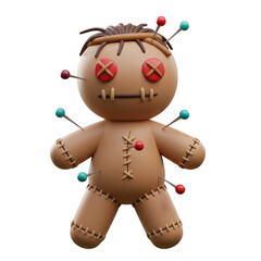 3d Rendering of Brown Voodoo Doll with Pins Isolated on Transparent