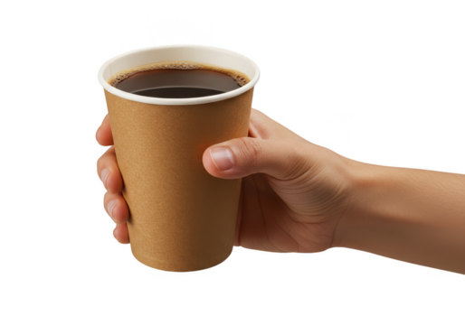 Hand Holding Paper Coffee Cup On Transparent Background Drink